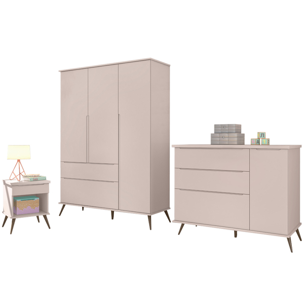 Jogo De Quarto Melinda Rosê 100 % Mdf C/ Mesa De Apoio - Phoe