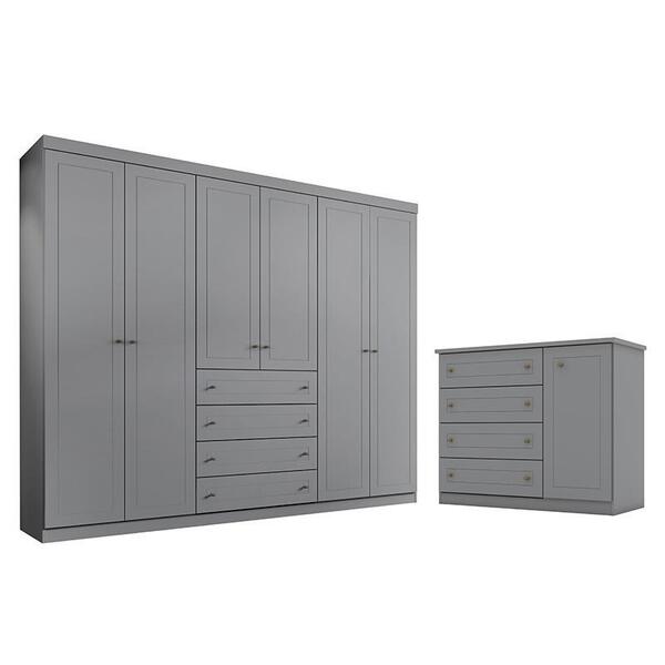 Jogo De Quarto Mississipi Guarda Roupa 6 Portas Com Cômoda -