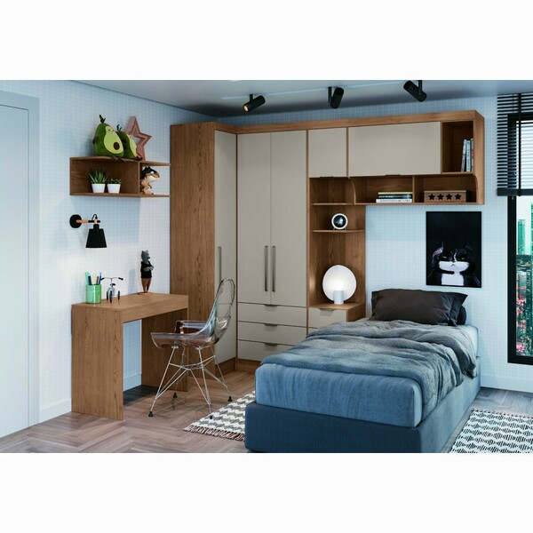 Jogo De Quarto Modulado De Canto Com Mesa 06 Portas 05 Gaveta