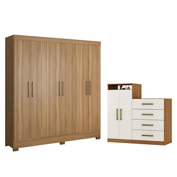 Jogo De Quarto Roupeiro E Comoda Bona Amendola Off-white