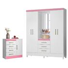Jogo De Quarto Roupeiro E Comoda Munique Branco Rosa