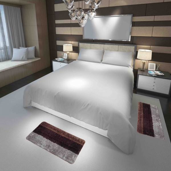 Jogo De Quarto Tapete Macio 2 Peças Antiderrapante Cappucino