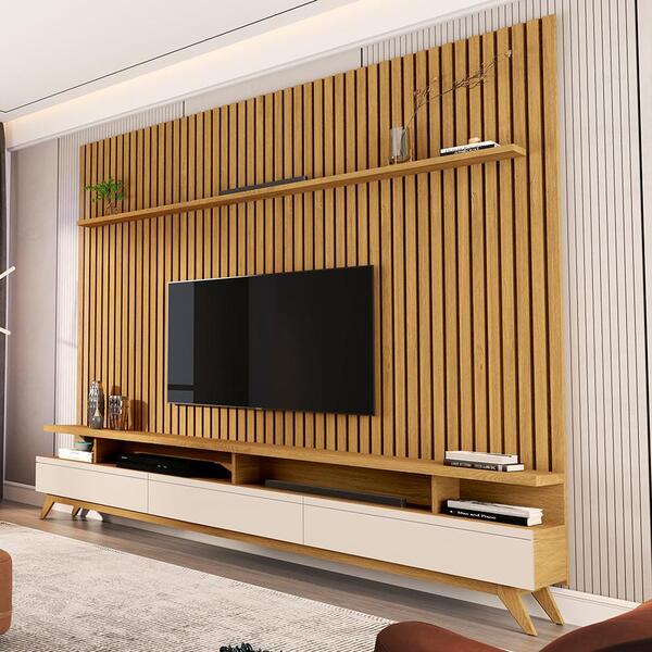 Jogo De Rack E Painel Amapá Cumaru Off White