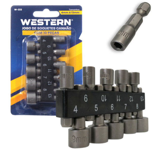 Jogo De Soquete Canhão Com 10 Peças Para Parafusadeira Aço Ca