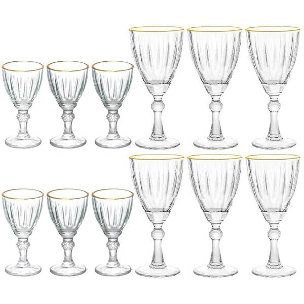 Jogo De Taças De Vidro Dominic Fio De Ouro De Água E Licor 12