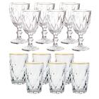 Jogo De Taças E Copos De Vidro Diamond Fio De Ouro 12 Peças -