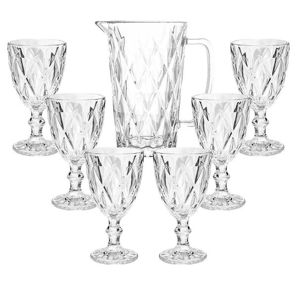 Jogo De Taças E Jarra De Vidro Transparente Diamond 7 Peças -