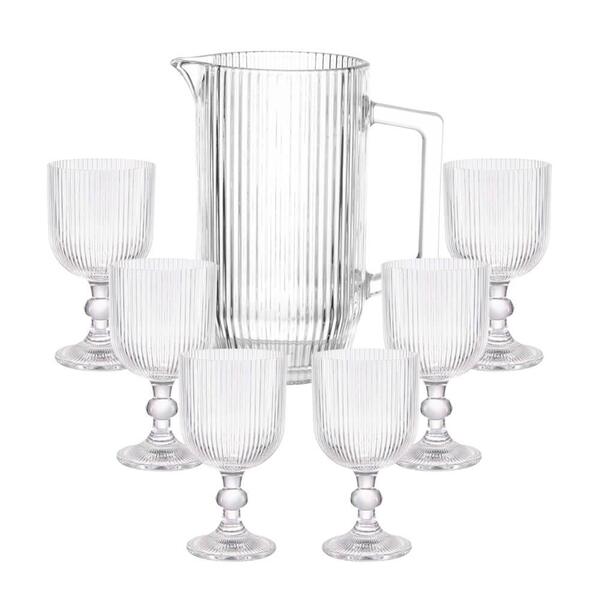 Jogo De Taças E Jarra De Vidro Transparente Graffiato 7 Peças