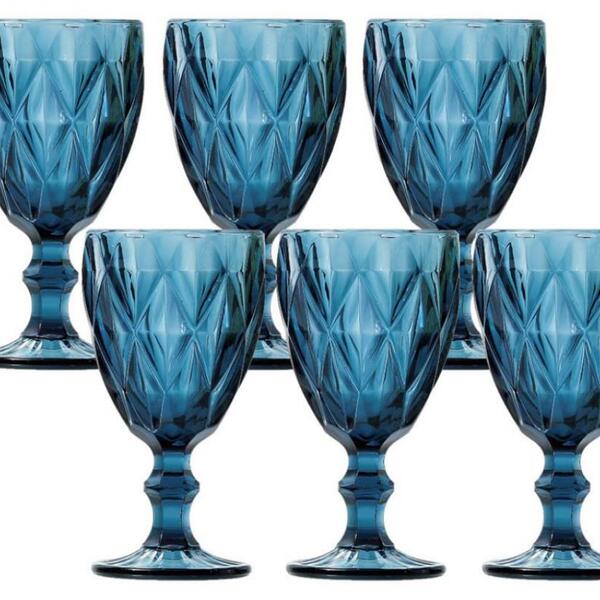 Jogo De Taças Para Água Lyor Diamond Azul 325ml 6 Peças Lyor