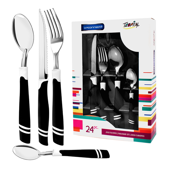 Jogo De Talheres 24 Peças Em Aço Inox Tropical - Wp Connect