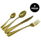 Jogo De Talheres 8 Peças Conjunto Luxo Dourado Colher Faca