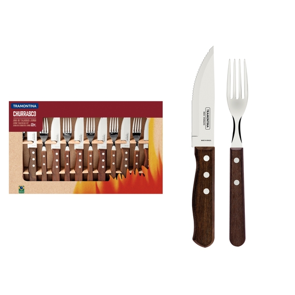 Jogo De Talheres E Faca 12pc Para Churrasco Tramontina Jumbo