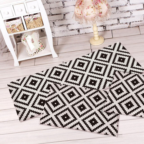Jogo De Tapete Jacquard Atenas Branco/preto Antiderrapante 3