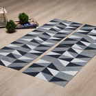 Jogo De Tapete Jacquard Triangulos Azul Antiderrapante 3 Peças