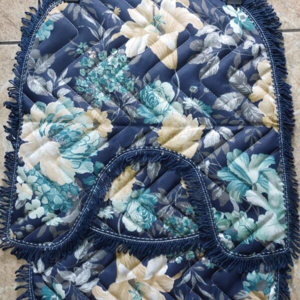 Jogo De Tapete Para Banheiro  Azul Floral