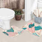 Jogo De Tapetes Para Banheiro 2 Peças Bege Folhagens Único