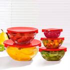 Jogo De Tigelas De Vidro Com Tampa Vermelha 5 Peças - Hauskra