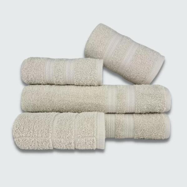 Jogo De Toalha 5 Pçs Gigante Felpuda Lisboa 100% Algodão Bege