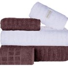 Jogo De Toalha 5 Peças Fio Penteado 100% Algodão Branca E Roxa