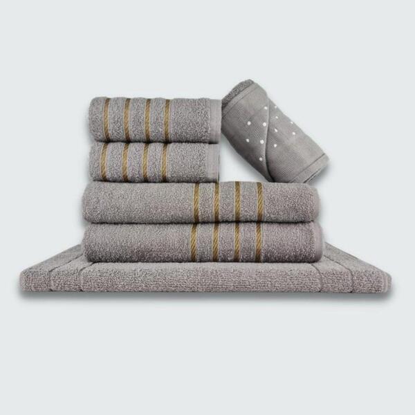 Jogo De Toalha 6 Peças Coleção Dubai 100% Algodão Cinza