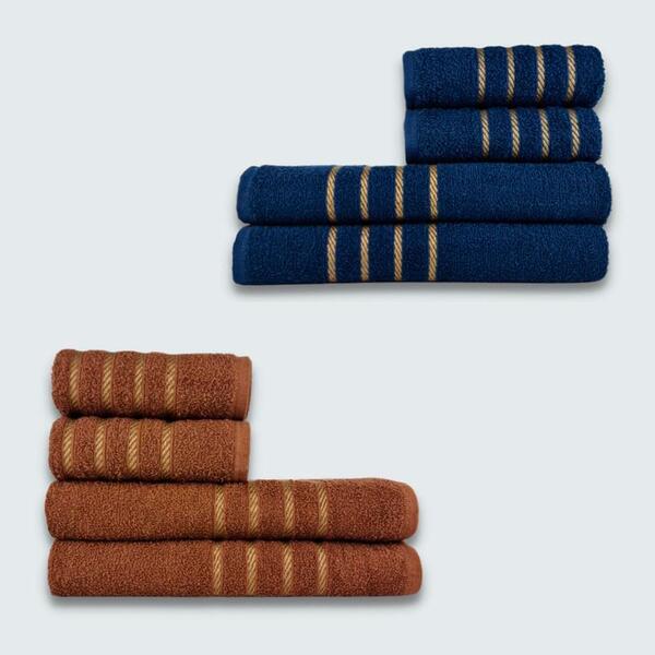 Jogo De Toalha 8 Peça Coleção Dubai 100% Algodão Azul+marrom