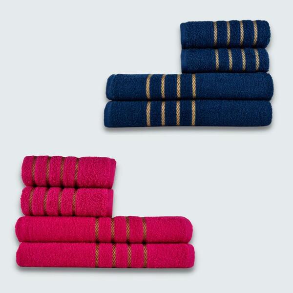 Jogo De Toalha 8 Peça Coleção Dubai 100% Algodão Azul+rosa