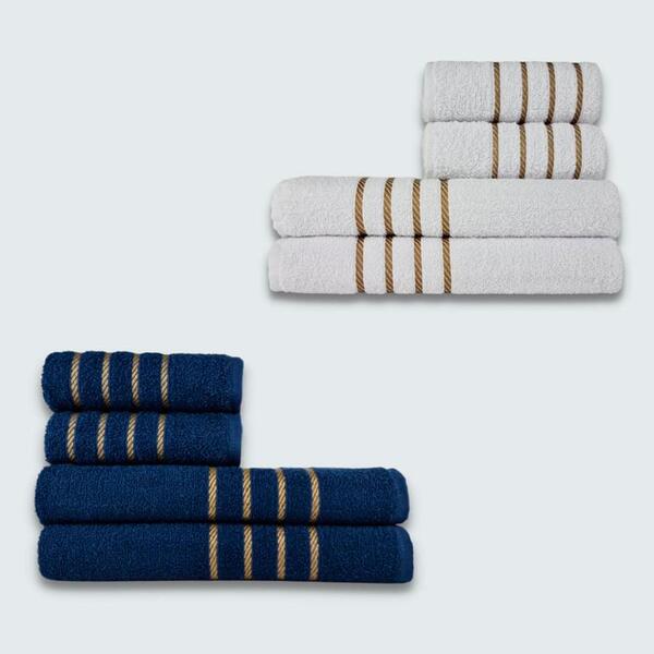 Jogo De Toalha 8 Peça Coleção Dubai 100% Algodão Branco+azul