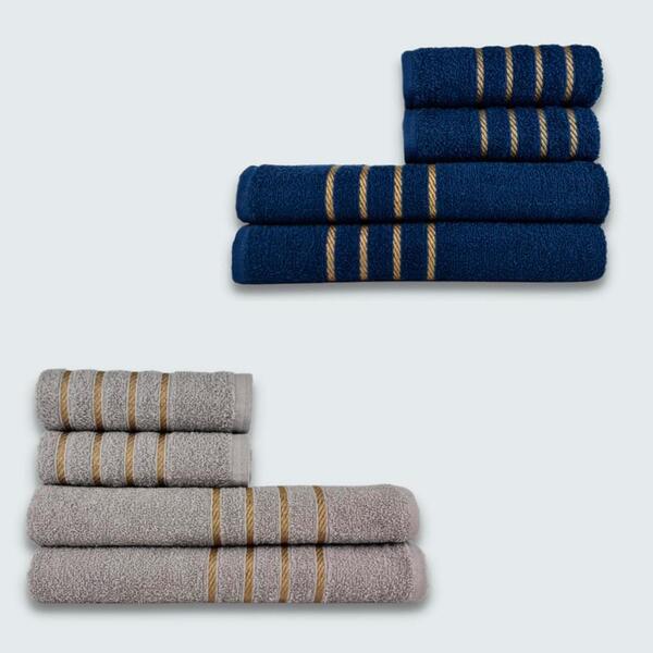 Jogo De Toalha 8 Peças Coleção Dubai 100% Algodão Azul+cinza