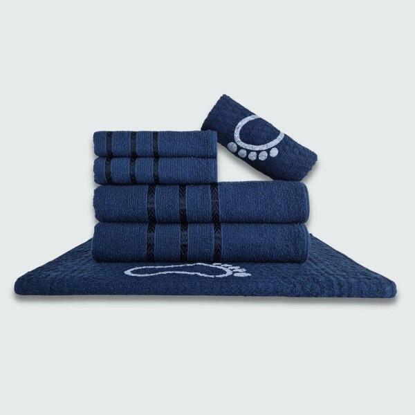 Jogo De Toalha Banho 6 Peças Viena 100% Algodão Azul