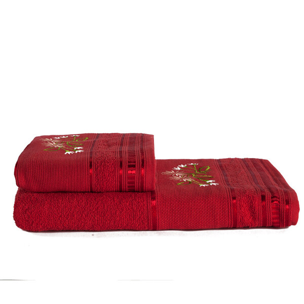 Jogo De Toalha De Banho 2 Pçs Premium Bordada Vermelho Real
