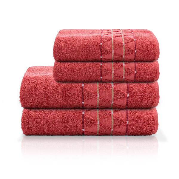 Jogo De Toalha De Banho E Rosto Camesa Atrium Vermelho 4 Peça