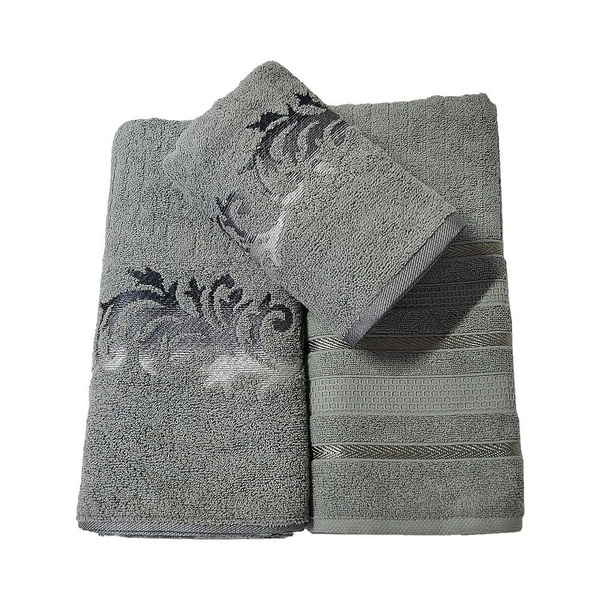 Jogo De Toalha De Banho Grécia 3 Peças Cinza Titânio