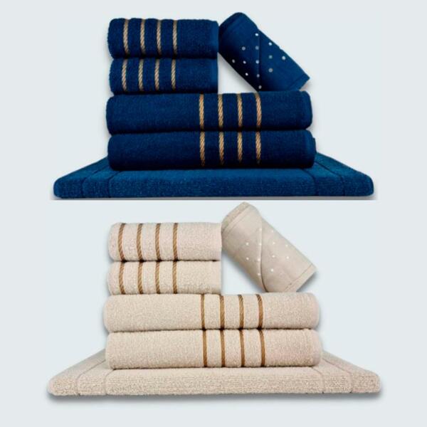 Jogo De Toalhas 12 Pçs Coleção Dubai 100% Algodão Az+bg