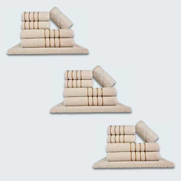 Jogo De Toalhas 18 Pçs Coleção Dubai 100% Algodão Bege