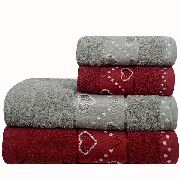 Jogo De Toalhas 4 Peças Feirão De Toalhas 360g/m² - Corações