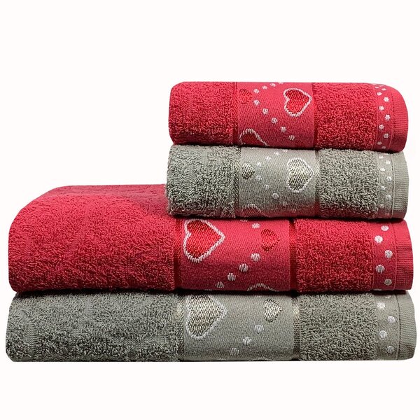 Jogo De Toalhas 4 Peças Feirão De Toalhas 360g/m² - Corações