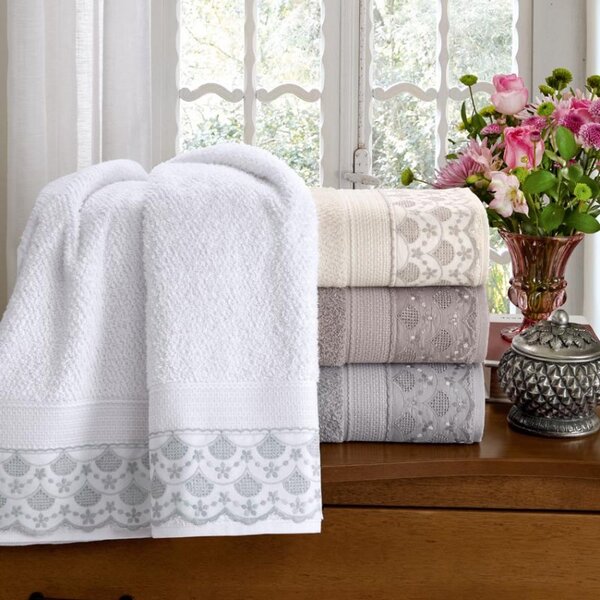 Jogo De Toalhas 5 Peças Melody Com Renda Bouton - Paula Palha