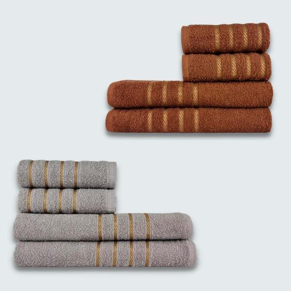 Jogo De Toalhas 8 Peça Coleção Dubai 100% Algodão Marrom+cinza