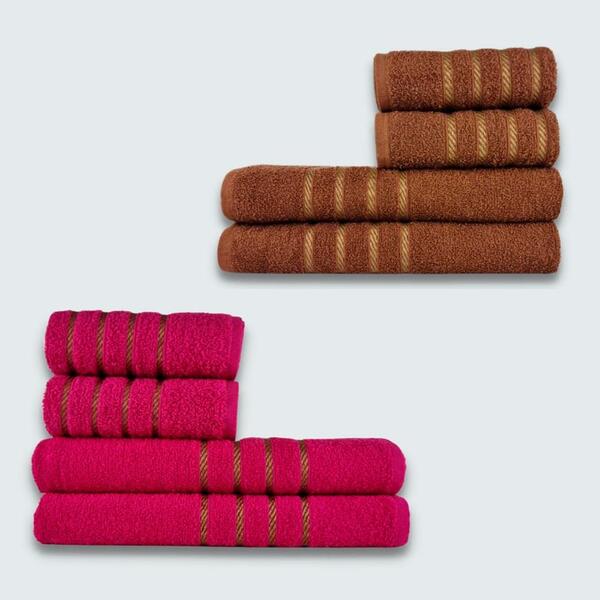 Jogo De Toalhas 8 Peça Coleção Dubai 100% Algodão Marrom+rosa