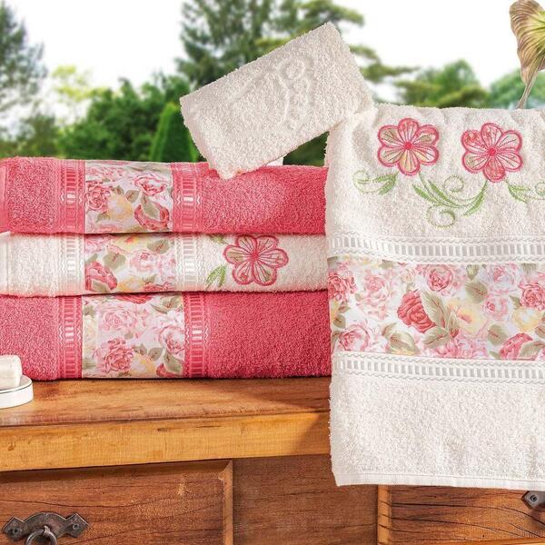 Jogo De Toalhas Banho 5 Peças Salmão