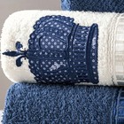 Jogo De Toalhas De Banho Bordado 5 Peças Palha E Azul Royal