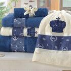 Jogo De Toalhas De Banho Bordado 5 Peças Palha E Azul Royal