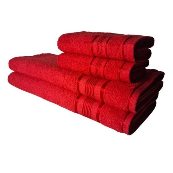 Jogo De Toalhas Egito Luxo 2 Banho 2 Rosto Vermelho
