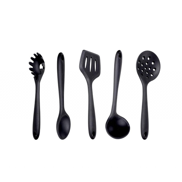 Jogo De Utensílios De Silicone Preto 5 Peças Colher Concha Pr