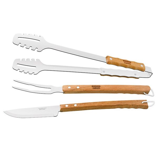 Jogo De Utensílios Tramontina Em Aço Inox E Madeira 3 Peças T