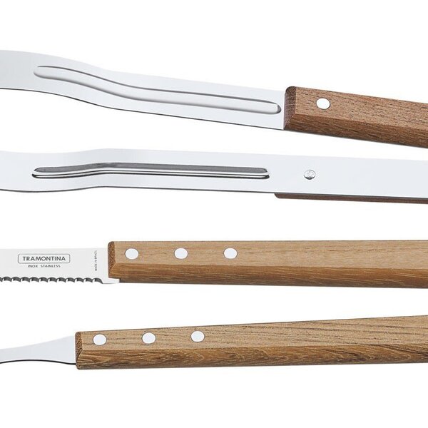 Jogo De Utensílios Tramontina Em Aço Inox E Madeira Com Pegad
