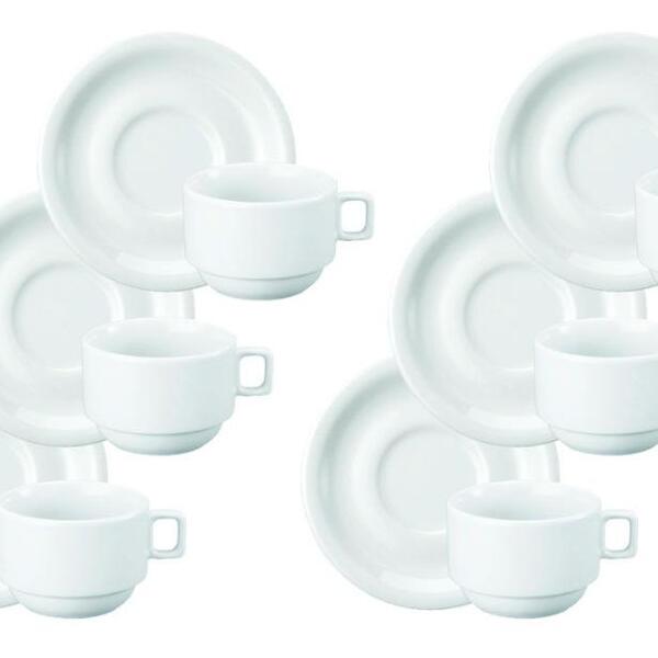 Jogo De Xícara Chá Com Pires Protel 6 Peças Porcelana Branca