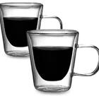 Jogo De Xícara Vidro Duplo 2 Peças Borossilicato Com Alça