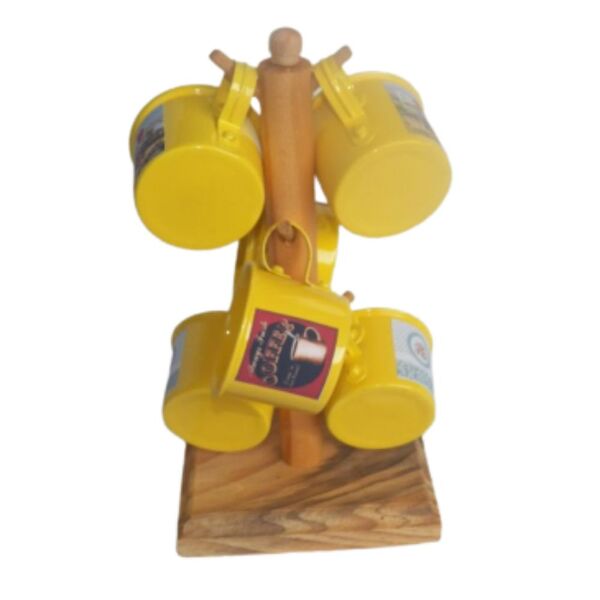 Jogo De Xicaras Amarelo Aluminio 6 Peças Com Suporte