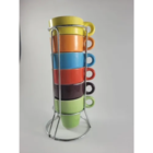 Jogo De Xícaras Café Chá Coloridas Com Suporte Kit 6 Canecas